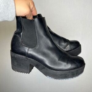 H&M Black Platform Chelsea Boots Chunky‎ Heel Ankle Booties Womens Size 39